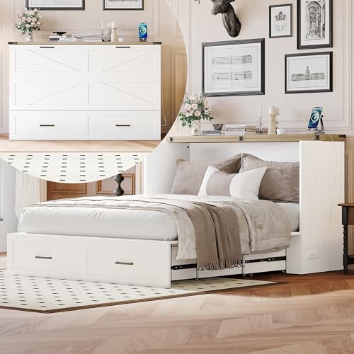 White Queen Murphy Cabinet Bed with Charging Station K25798