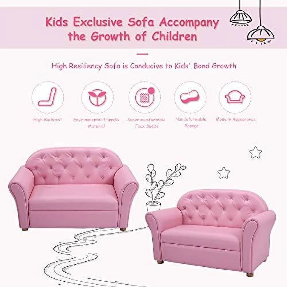 Pink PU Leather Sofa with Wood Construction E65347