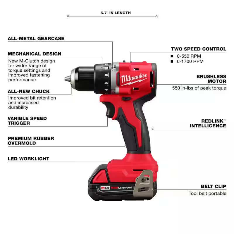18-Volt Lithium-Ion Brushless Cordless Compact Drill/Impact Combo Kit (2-Tool) with Batteries, Charger and Bag R84562