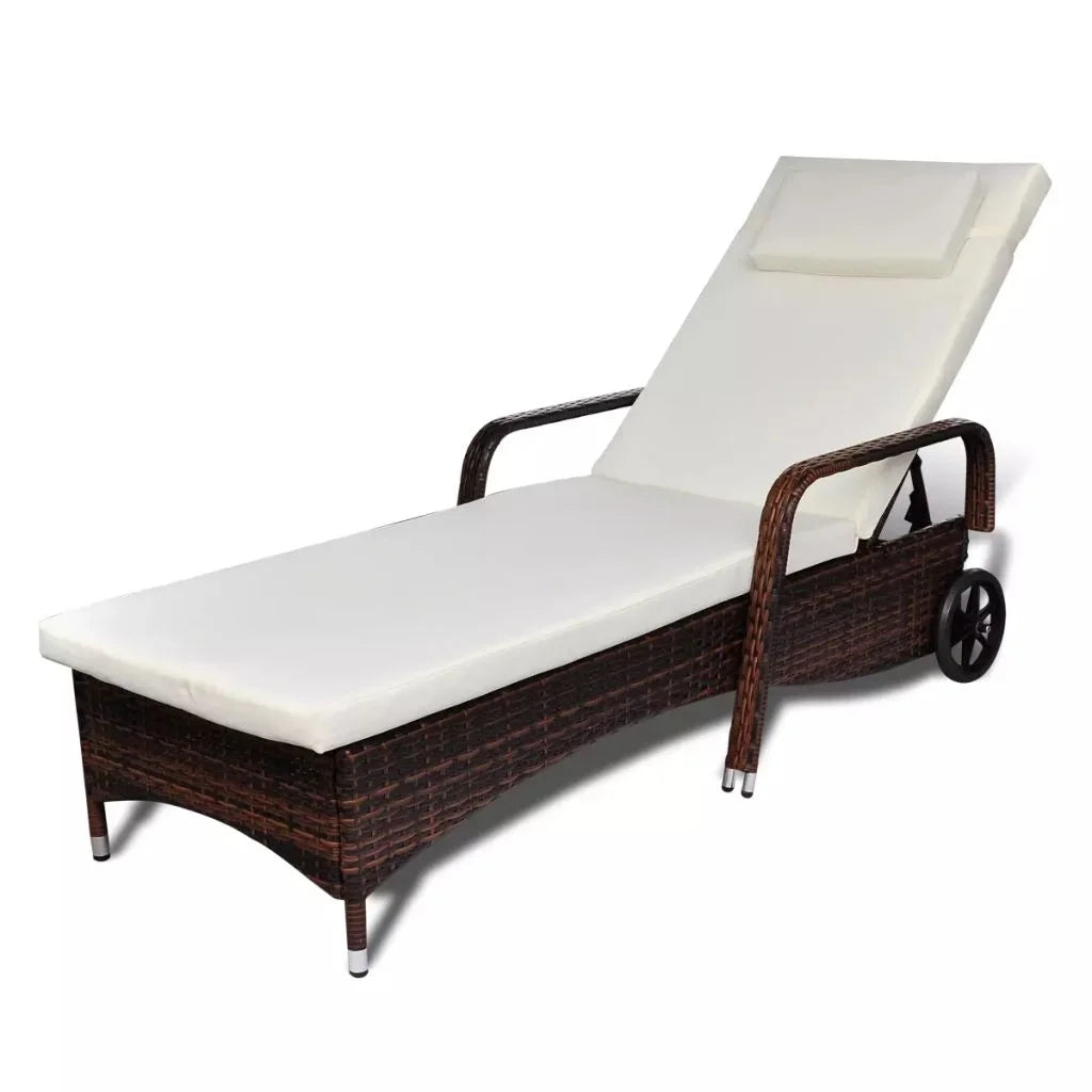 Brown Poly Rattan Chaise Lounge with Wheels P306428