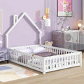 Grey Twin Size Wood Floor Bed with Fence O1829