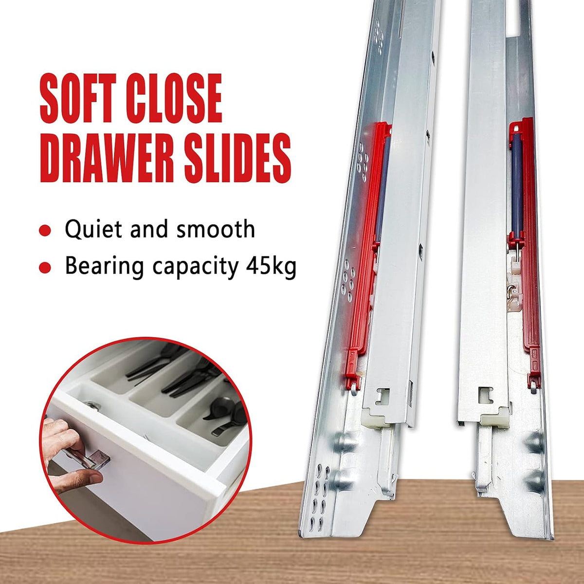 Soft Close Undermount Slide with Rear Bracket and Locking Device, 6 Pair O711959