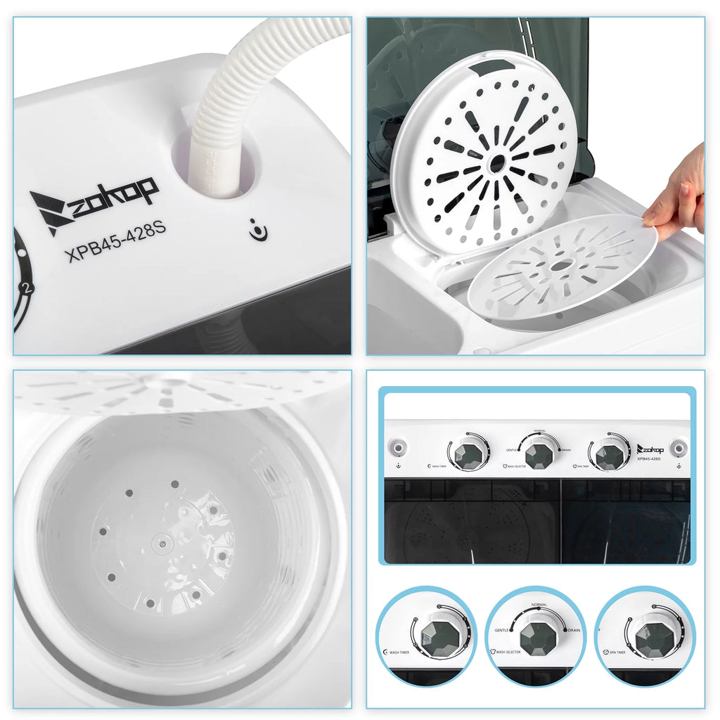 Compact Twin Tub Portable Mini Washing Machine with Drain Pump D386412