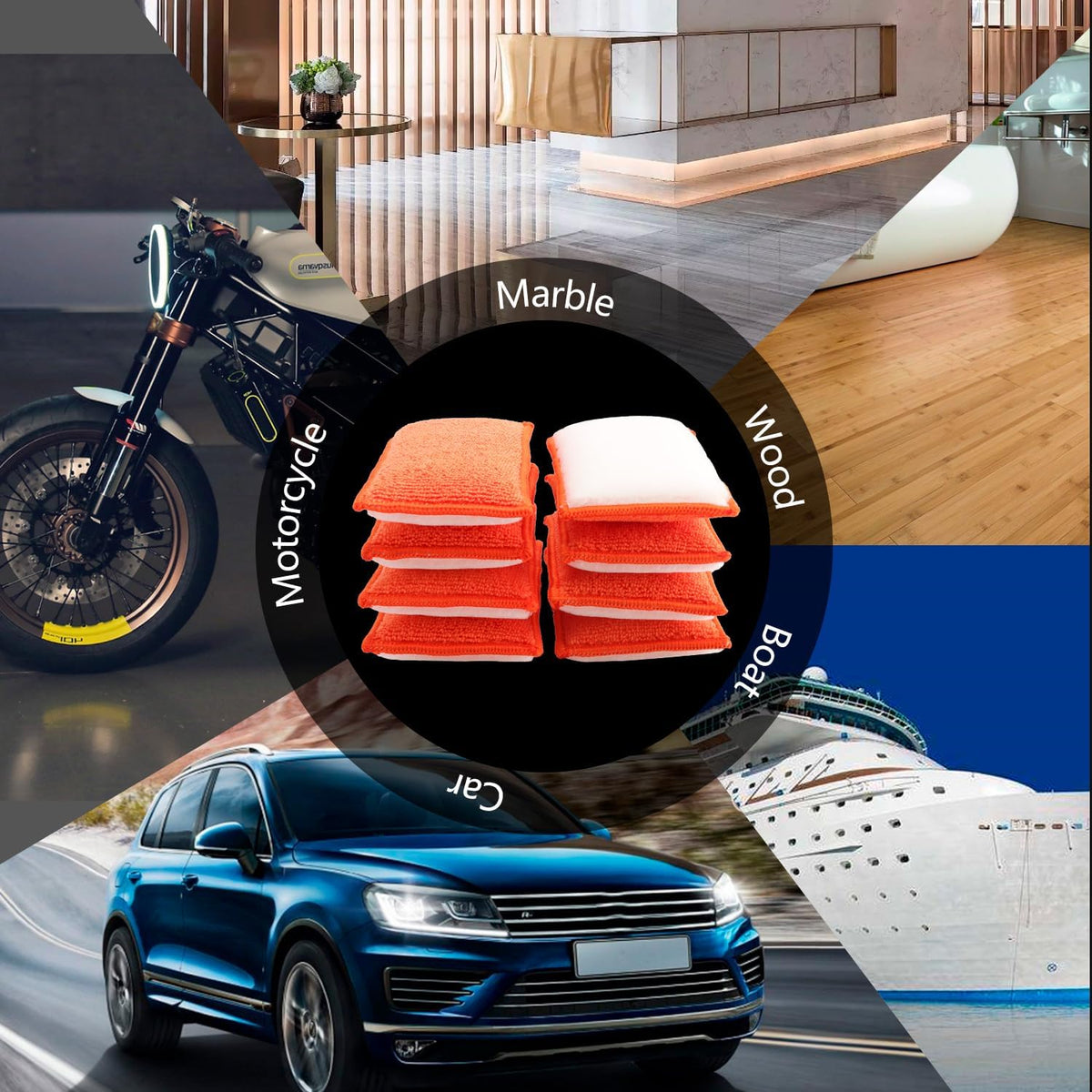 8Pcs Microfiber Car Wax Applicator Sponge, 6in x 3.3in x 0.8in B6139