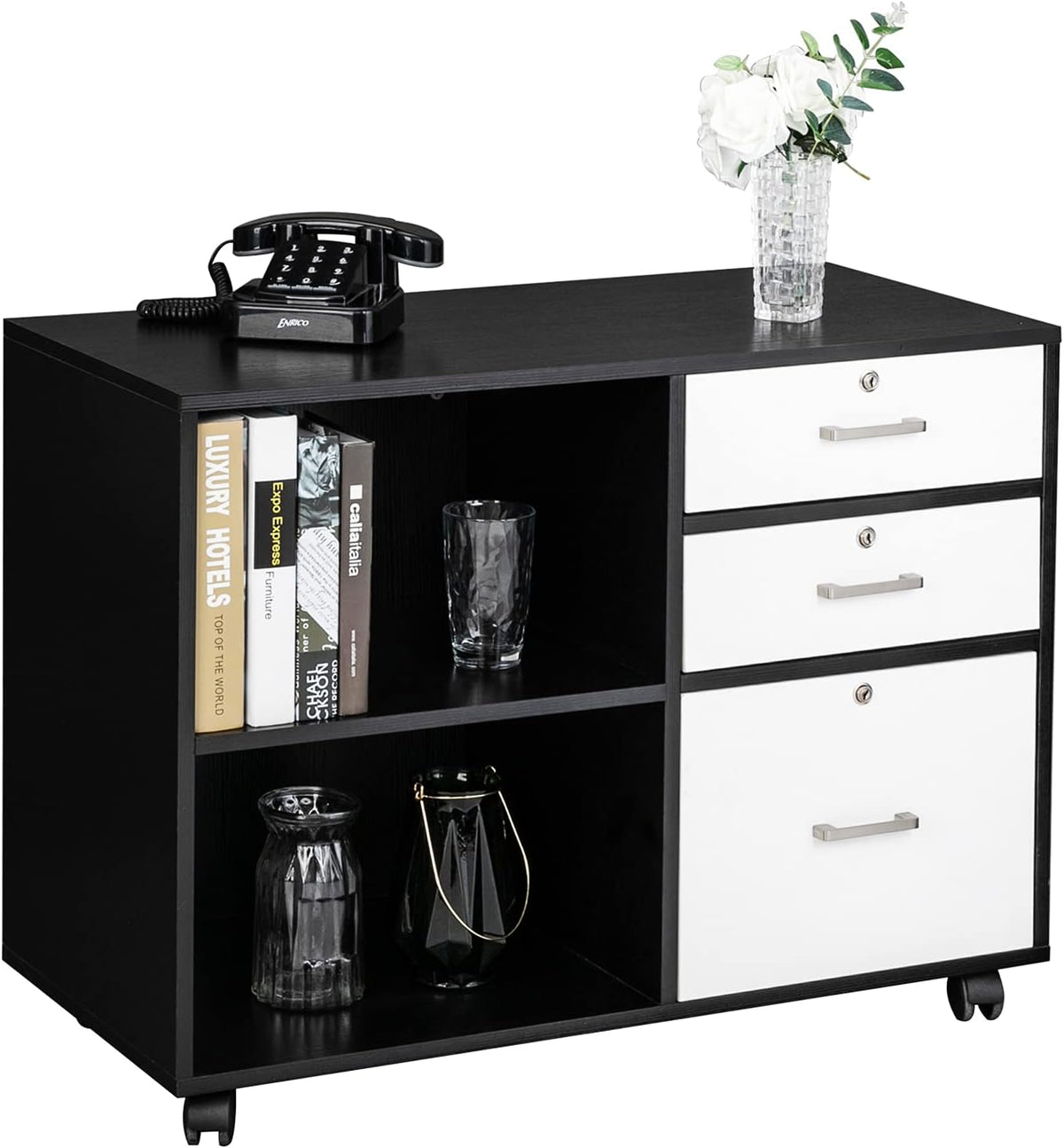 Wood 3 Drawer File Cabinet with Lock G629