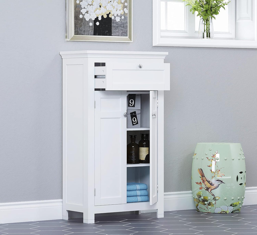 Freestanding Bathroom Cabinet with Doors and Adjustable Shelf, White C939