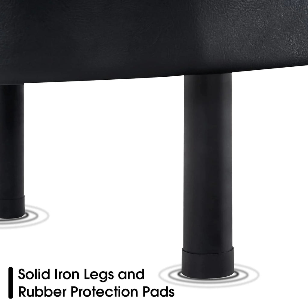 Black Leather Upholstered Bench with Backrest O157