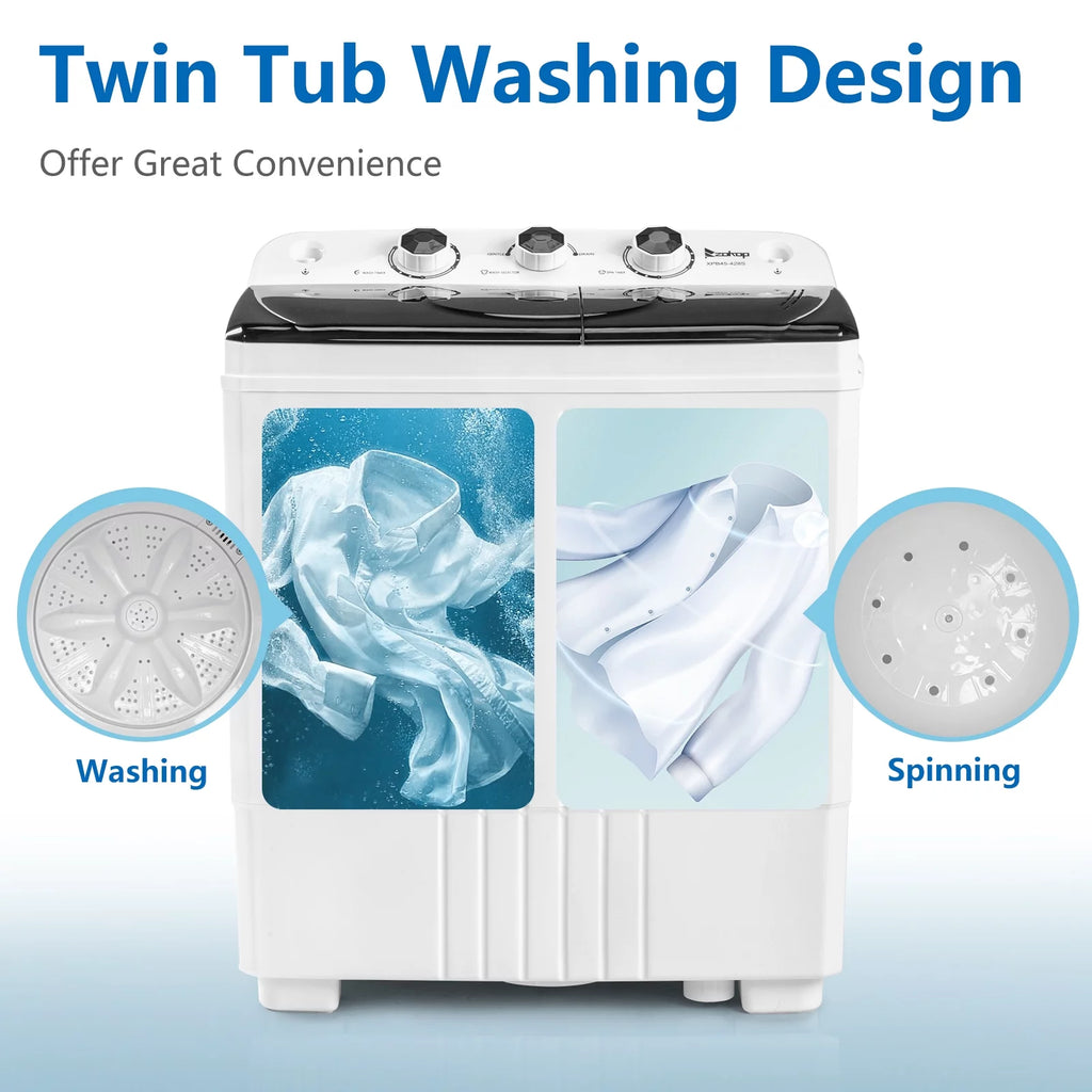 Compact Twin Tub Portable Mini Washing Machine with Drain Pump D386412