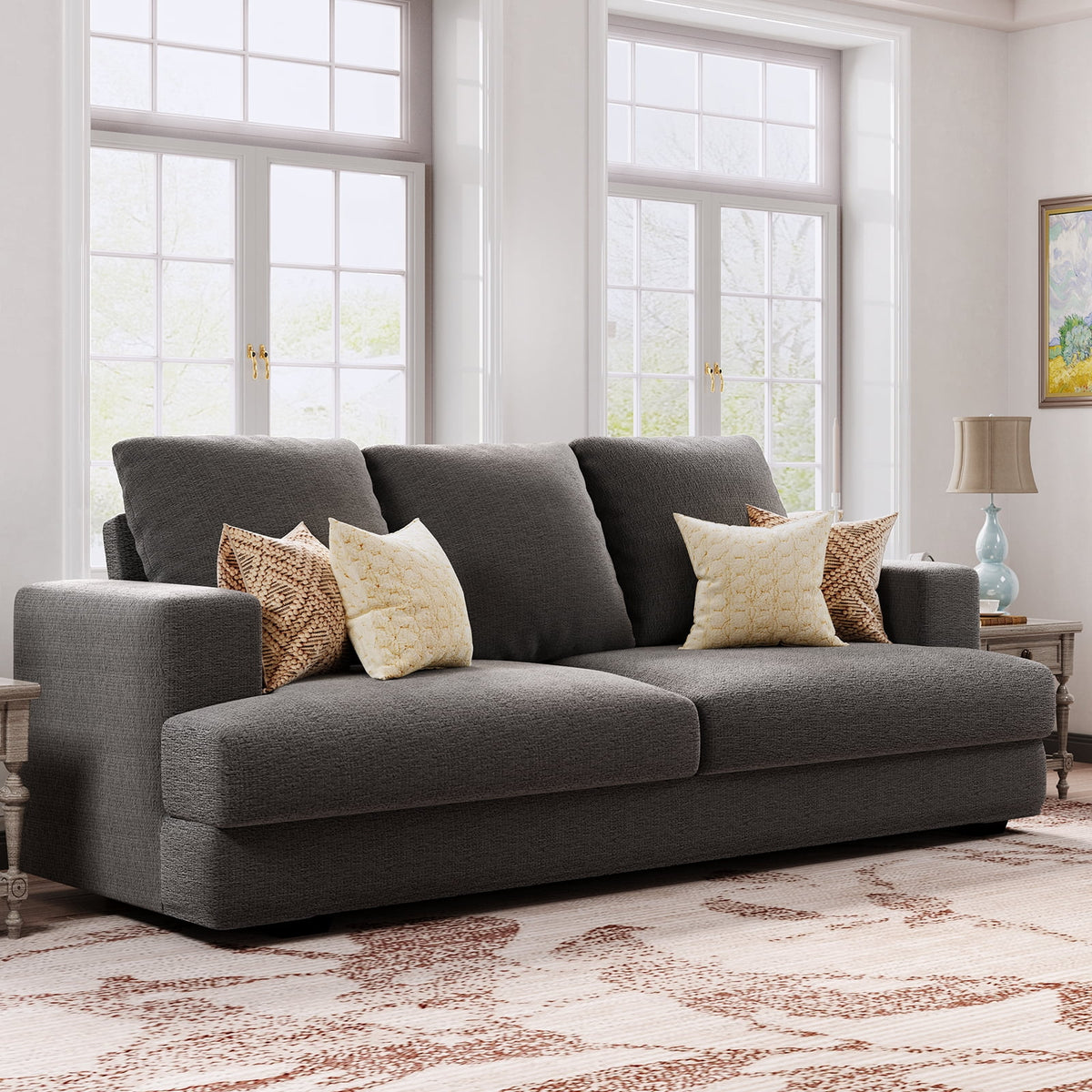 3 Seater Grey Chenille Sofa with Extra Deep Seat E45525