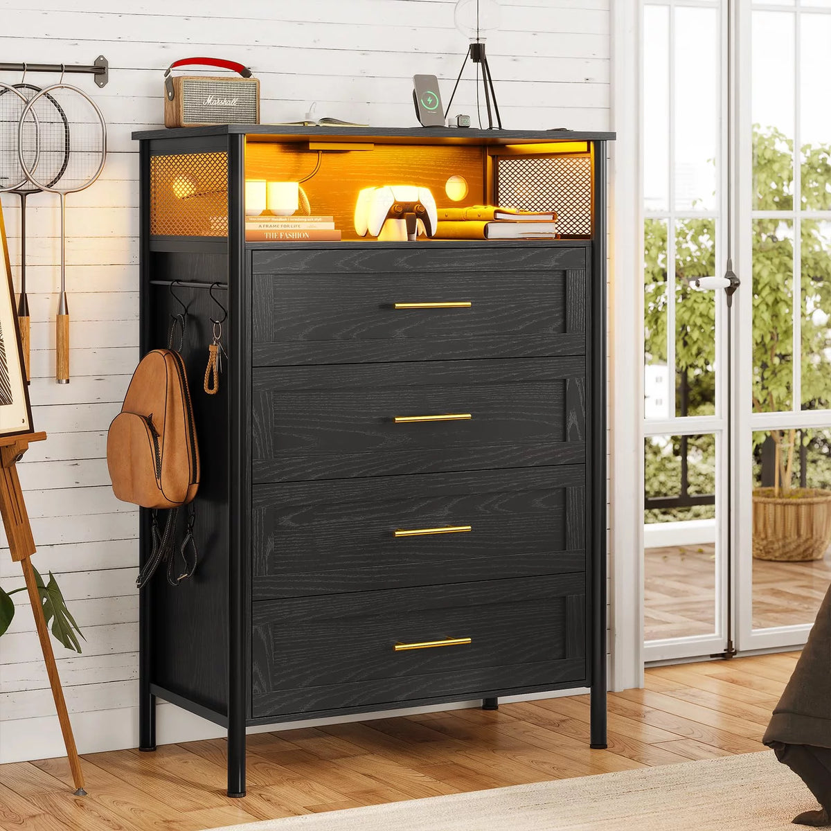 Black 4 Drawer Dresser with Charging Station W795954