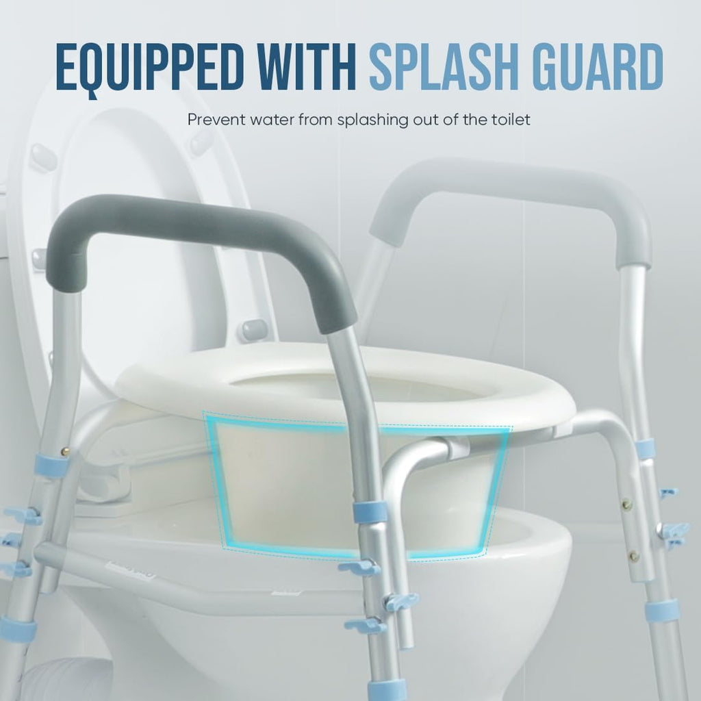 Stand Alone Raised Toilet Seat with Safety Frame, Height Adjustable Legs D331380