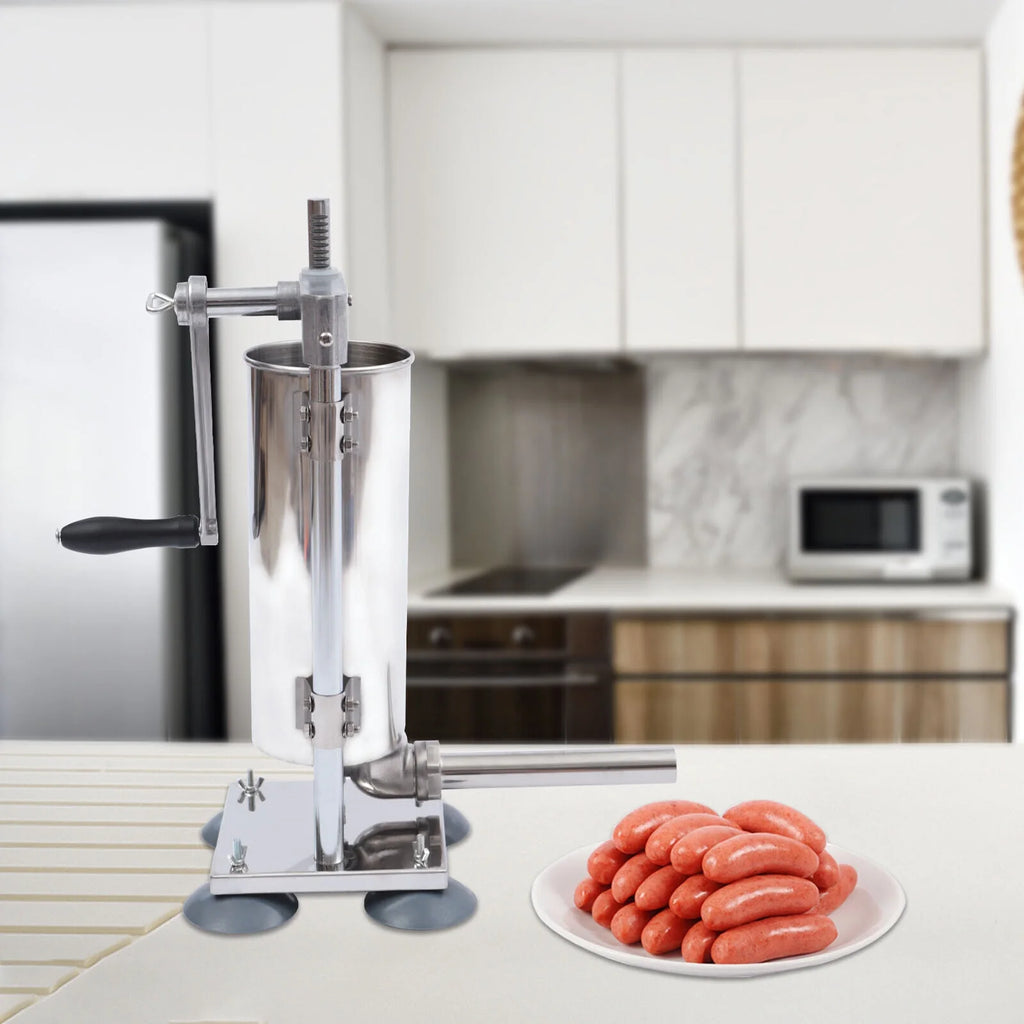 3L Manual Sausage Stuffer Stainless Steel Vertical Sausage Maker with 8 Tubes V649205