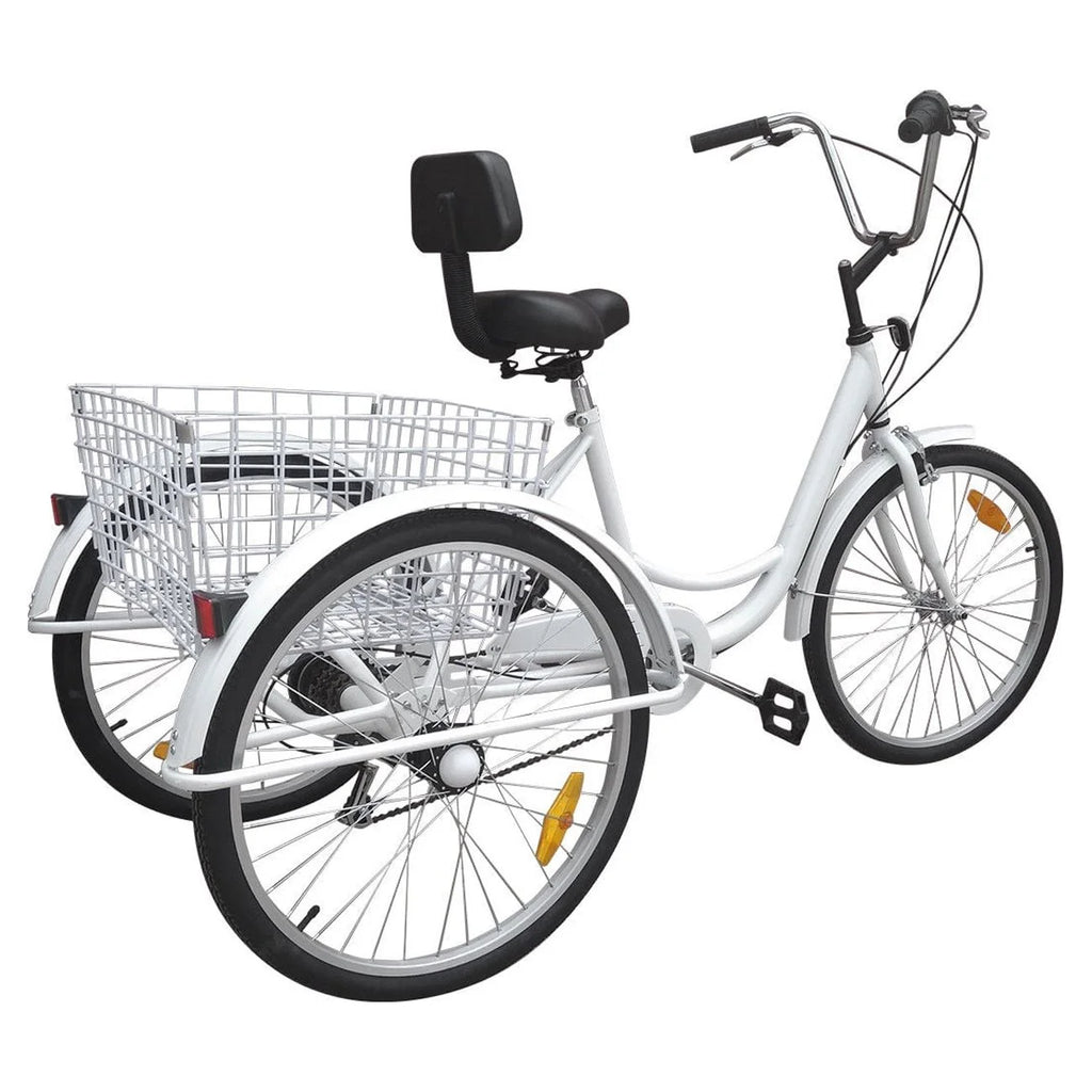 24" 7-Speed 3-Wheel Tricycle with Basket White X6547