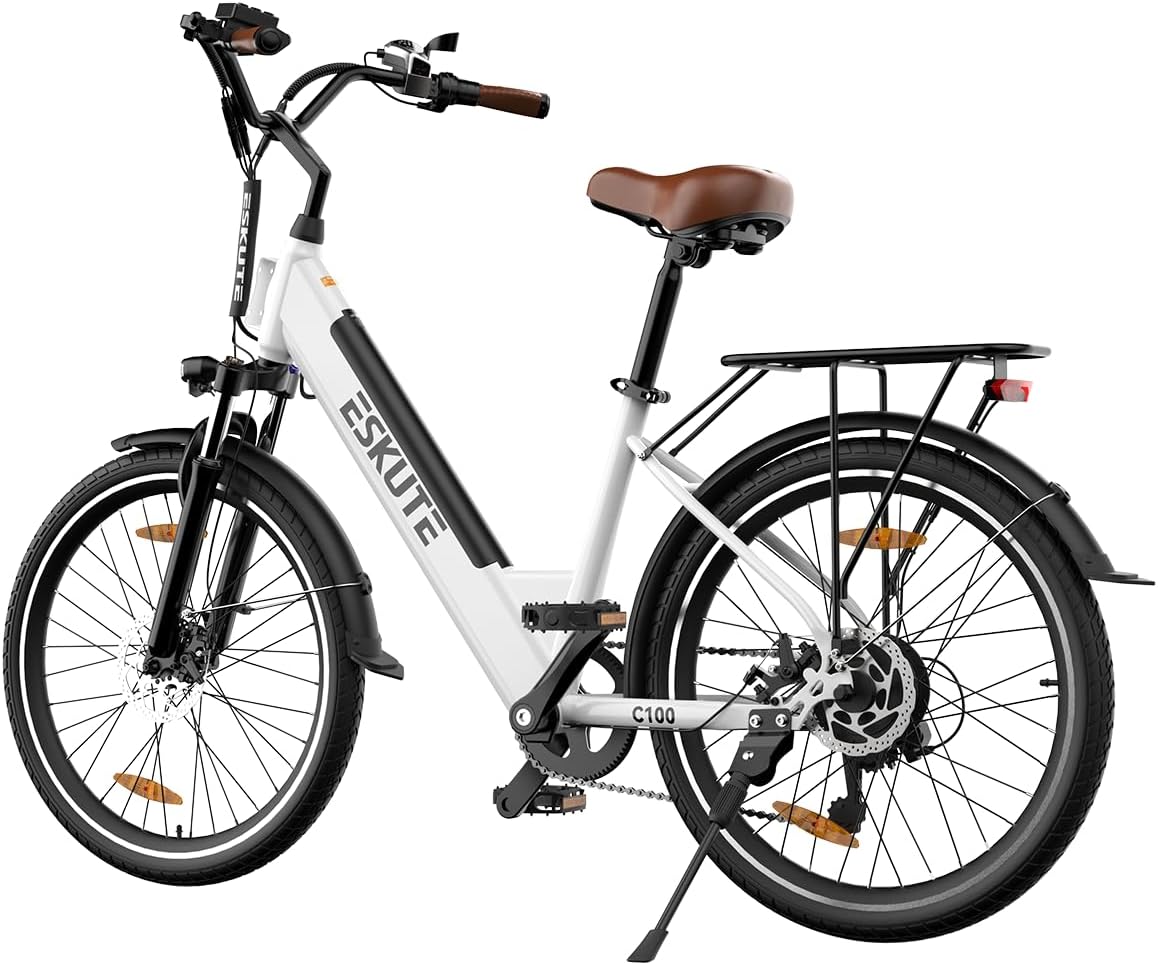 26" Step-Through Electric Bike, Top Speed 20MPH, Front Suspension, Mechanical Disc Brake E648276