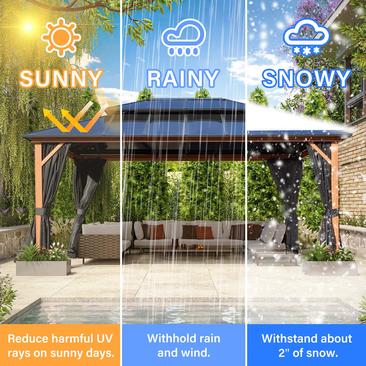 12'x 16' Hardtop Aluminum Gazebo with Double Polycarbonate Roof G884010
