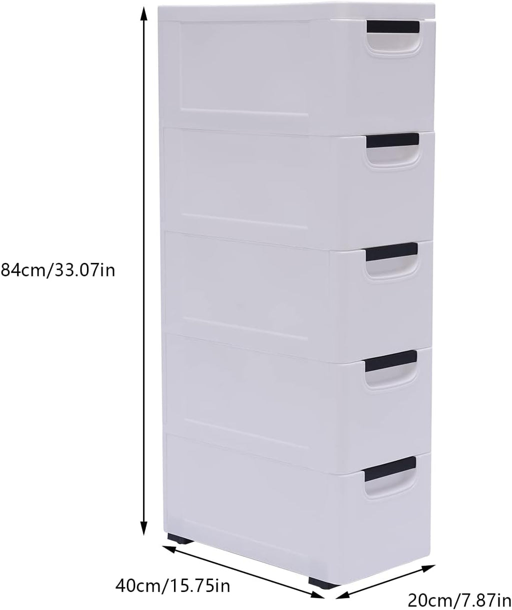 White 5 Drawer Plastic Storage Cabinet with Wheels V785126