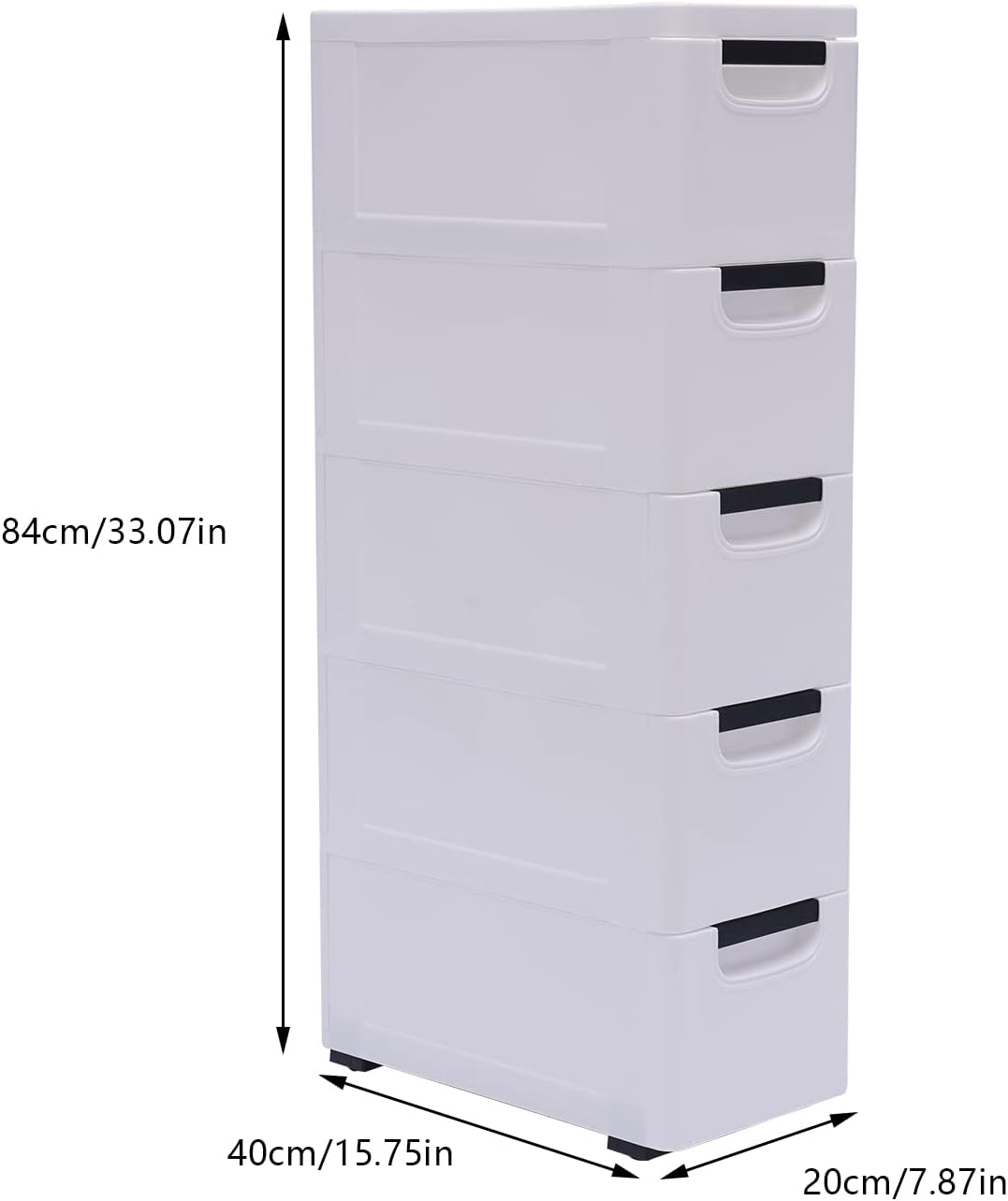 White 5 Drawer Plastic Storage Cabinet with Wheels V785126