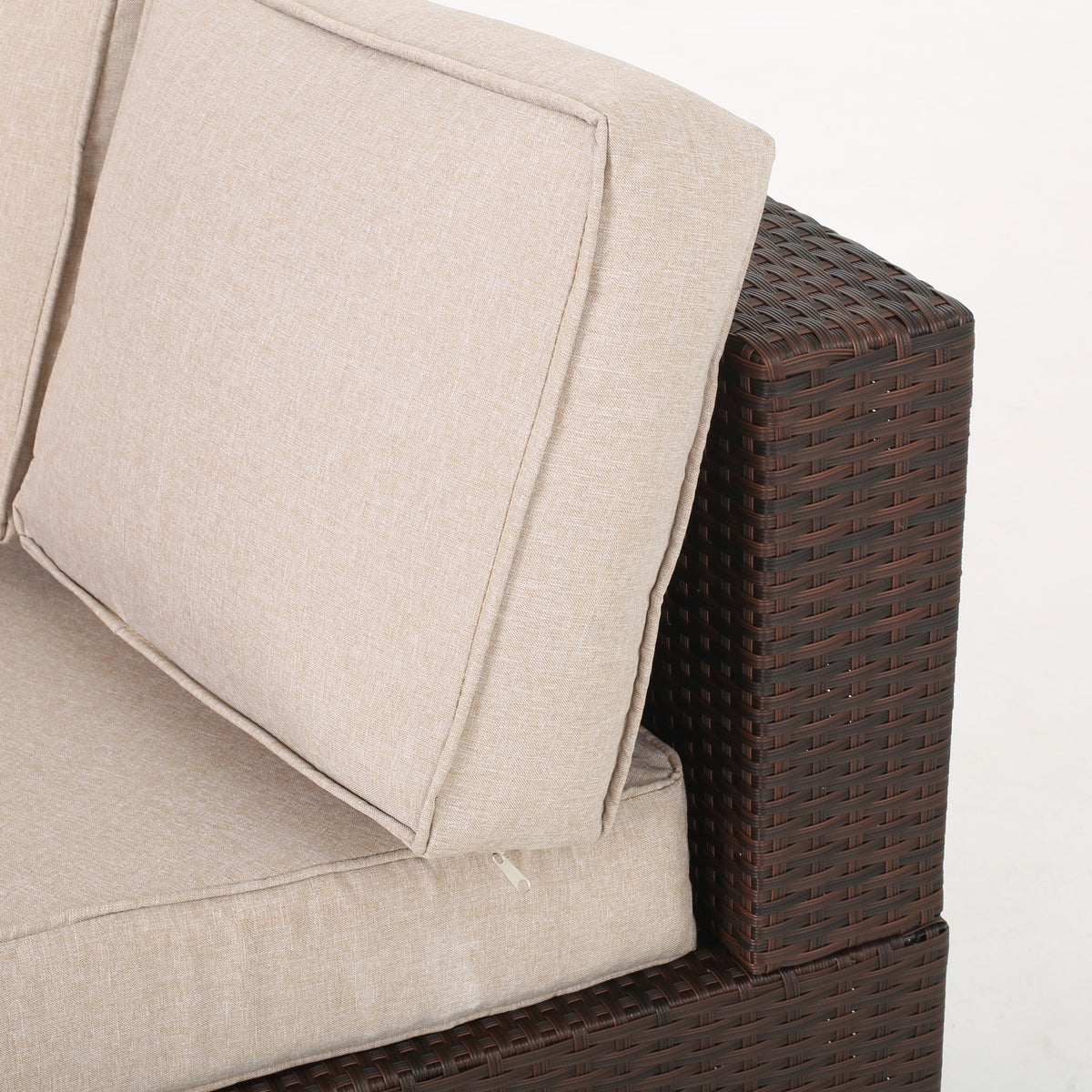 Textured Beige and Brown Outdoor Wicker 2 Seater Sectional Set with Ottoman S381475