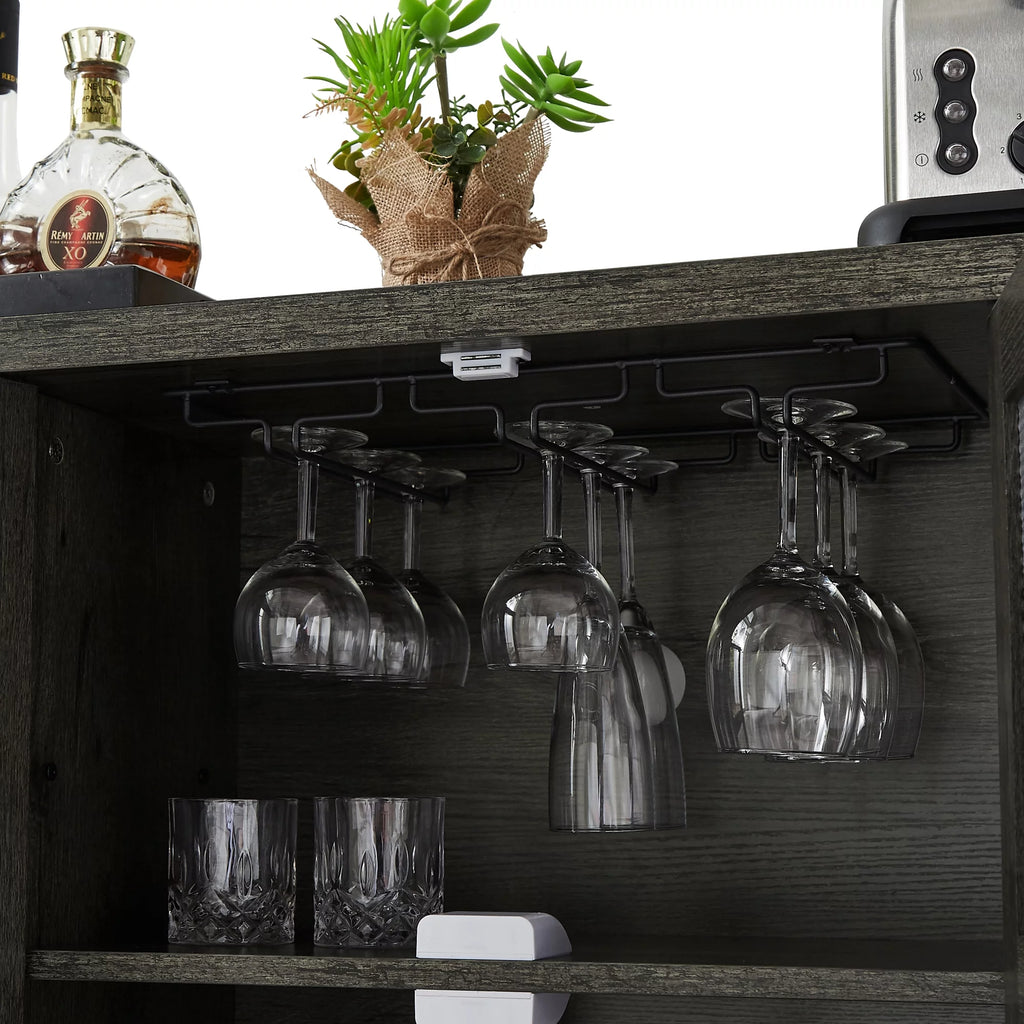 Dark Gray Wood Wine Cabinet with Storage X2561