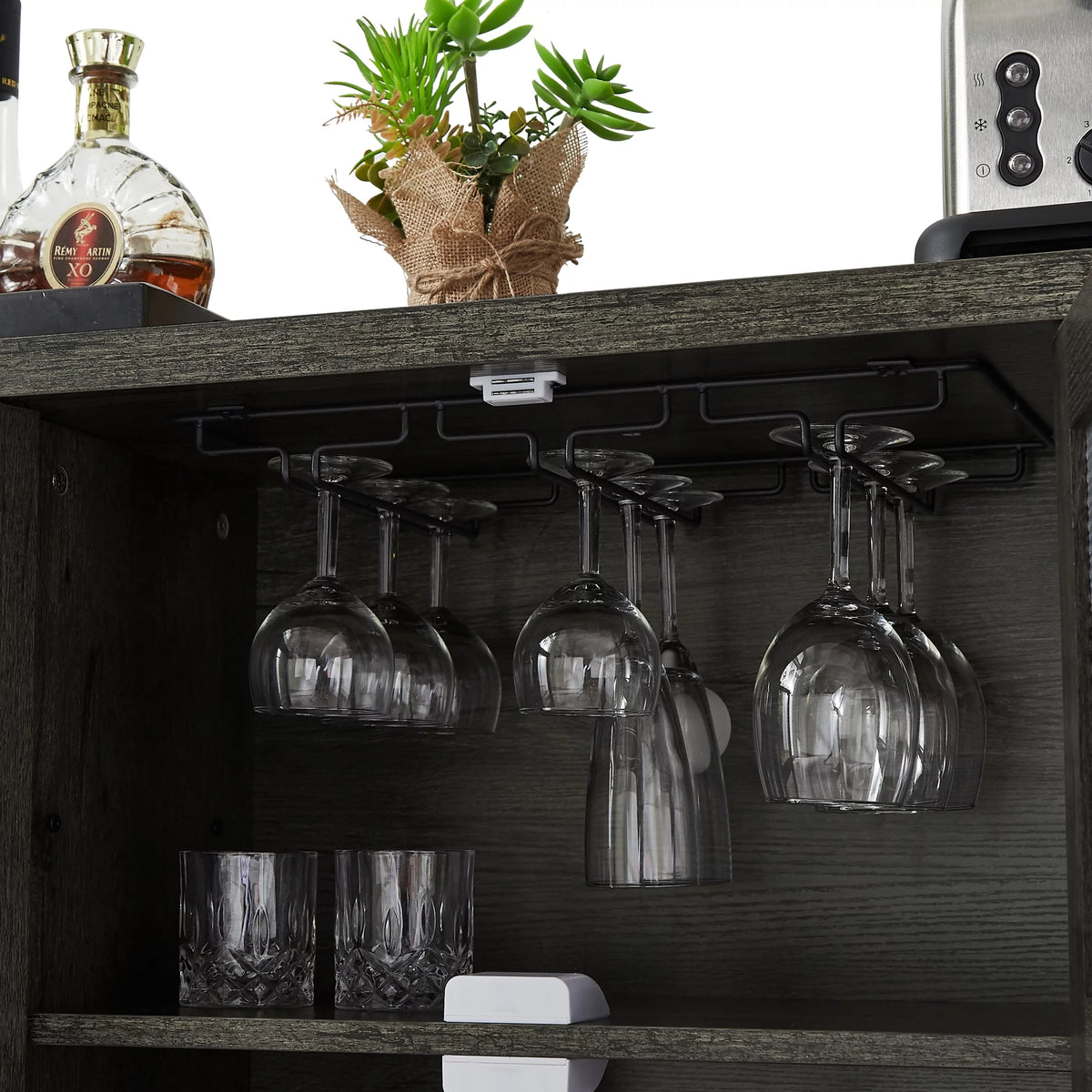 Dark Gray Wood Wine Cabinet with Storage X2561