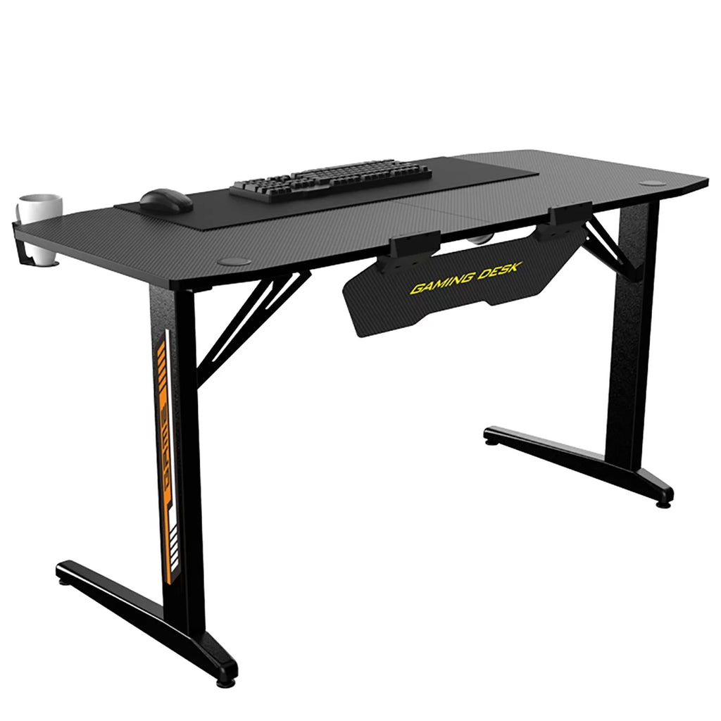 Black Ergonomic Gaming Desk with Headphone Holder, Cup Holder, Mouse Pad R159603