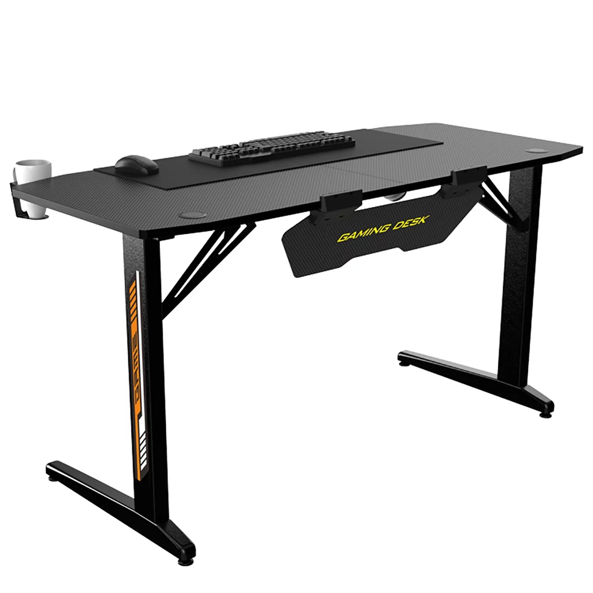 Black Ergonomic Gaming Desk with Headphone Holder, Cup Holder, Mouse Pad R159603