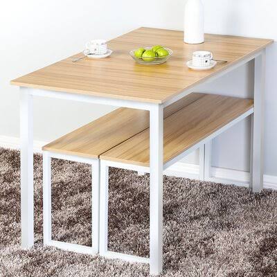 3 Piece Dining Set Light Brown White L643011