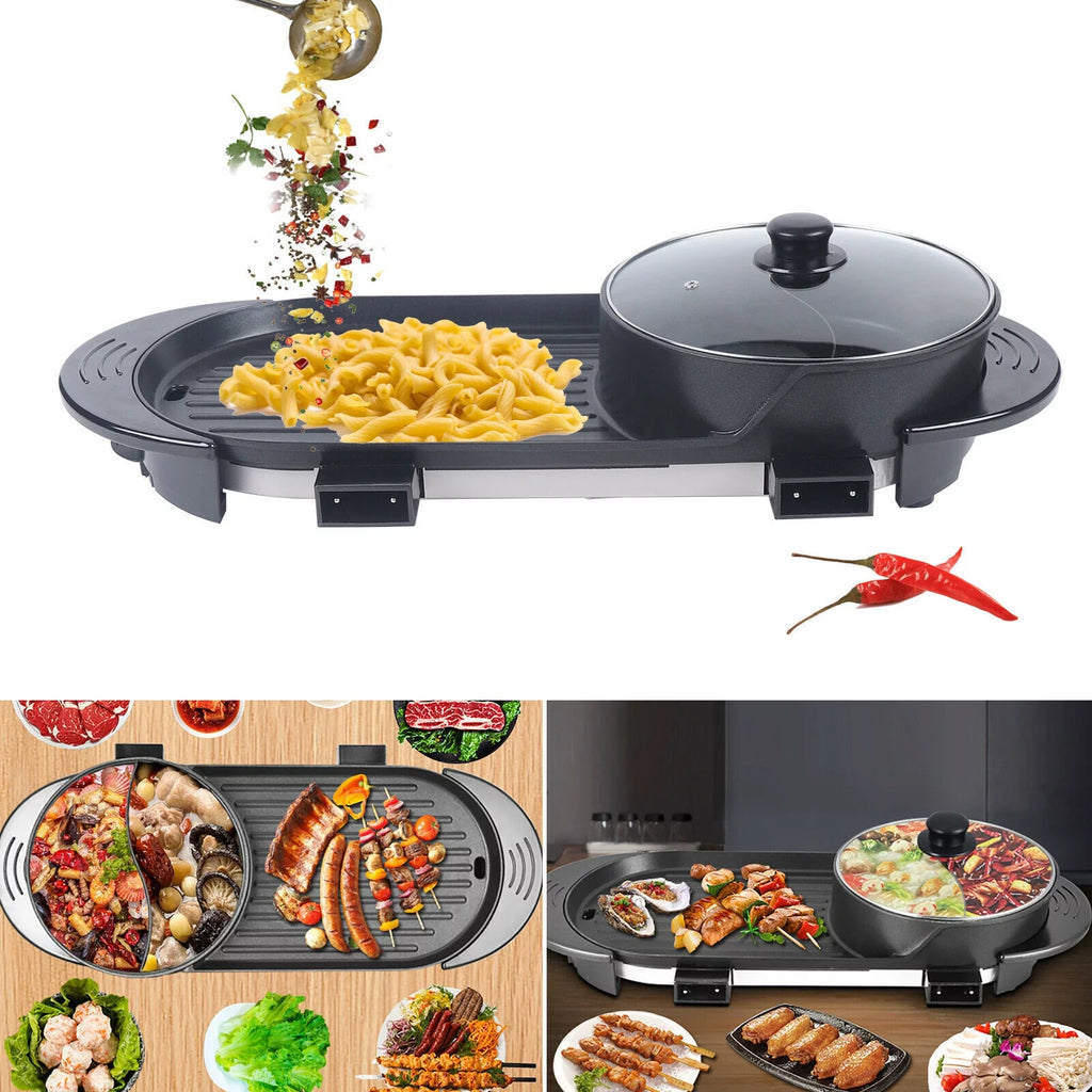 2 in 1 Electric Hot Pot Barbecue Grill Non-Stick Pan Y690