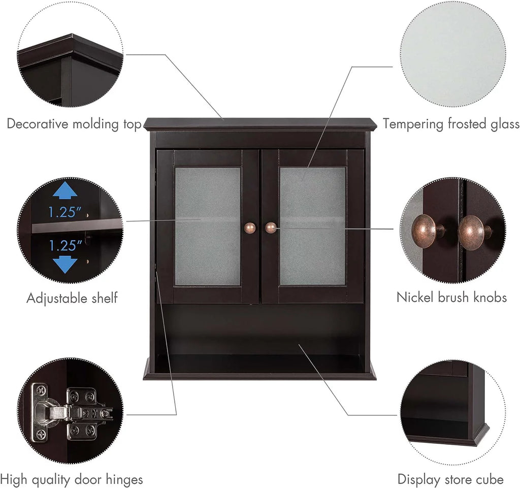 Espresso Wood Wall Cabinet with Glass Doors X89360