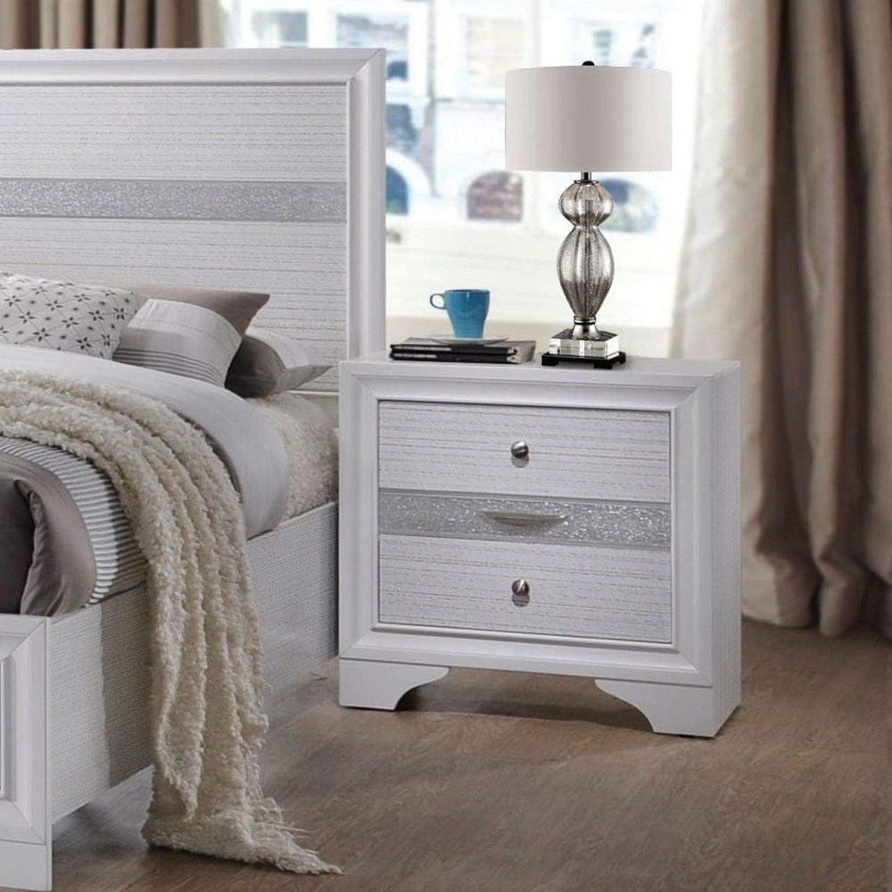 White 2 Drawers Wooden Nightstand L149