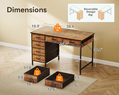 Rustic Brown 40 Inch Computer Desk with 6 Drawers N59049