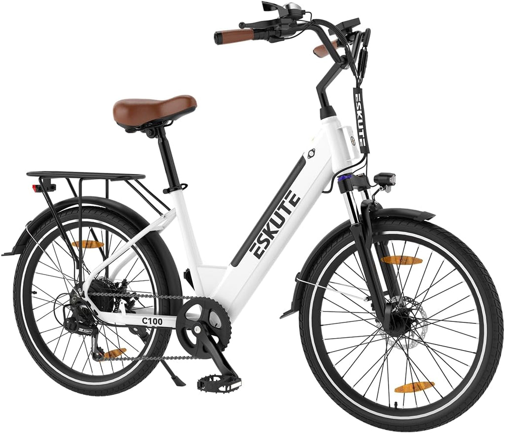 26" Step-Through Electric Bike, Top Speed 20MPH, Front Suspension, Mechanical Disc Brake E648276