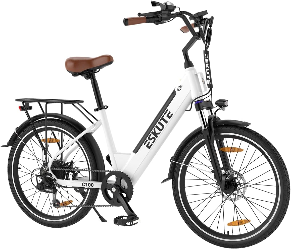 26" Step-Through Electric Bike, Top Speed 20MPH, Front Suspension, Mechanical Disc Brake E648276