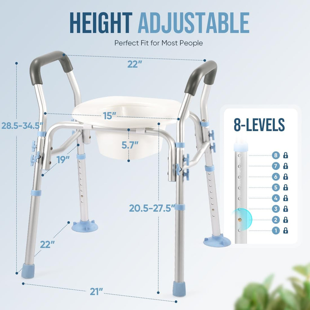 Stand Alone Raised Toilet Seat with Safety Frame, Height Adjustable Legs D331380