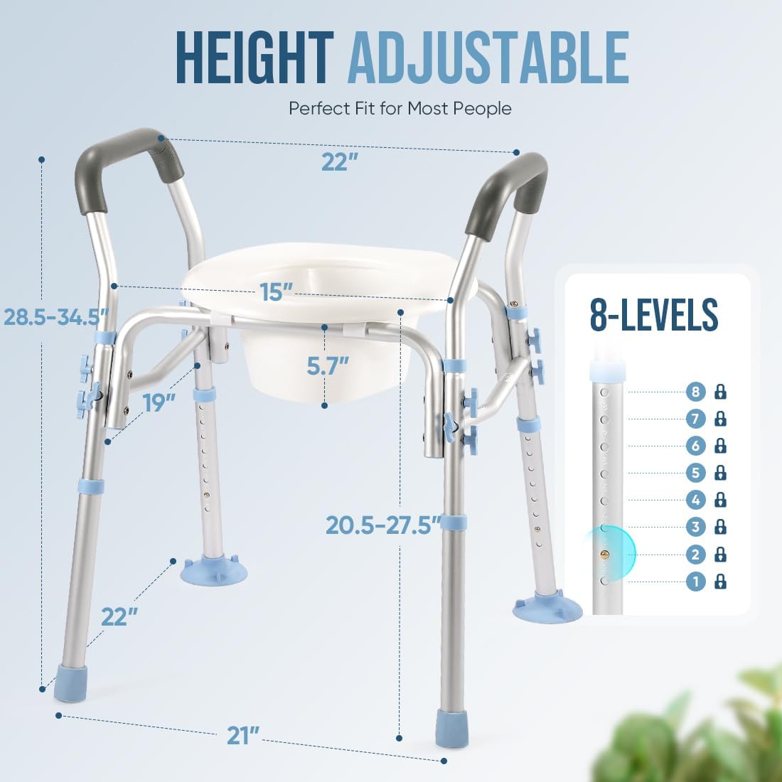 Stand Alone Raised Toilet Seat with Safety Frame, Height Adjustable Legs D331380