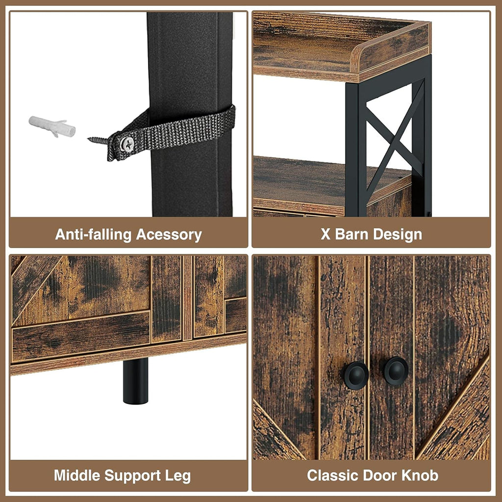 Rustic Brown 55Inch Console Table with Cabinet and Open Shelf N3847