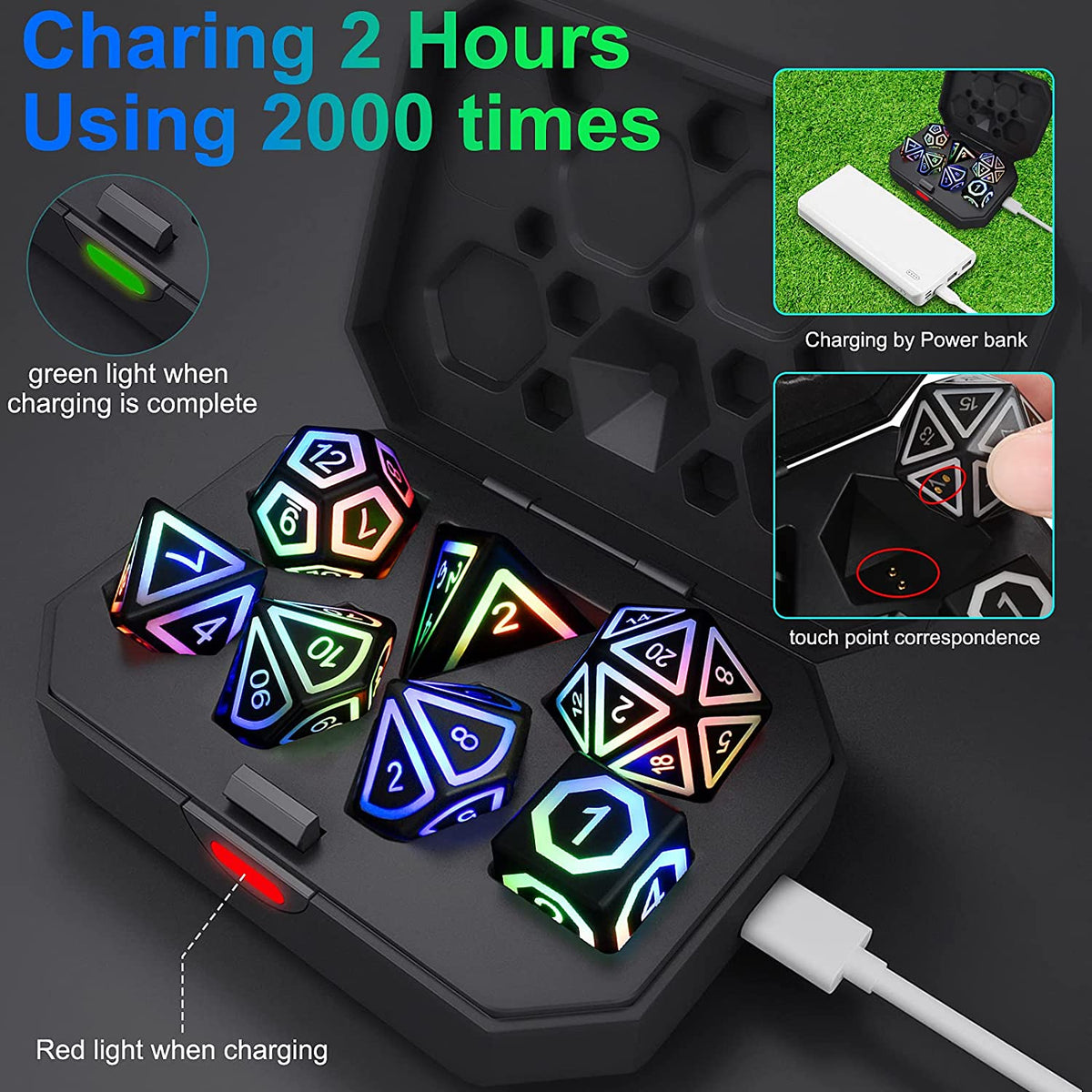 LED Glow Dice Set with Charging Case M16219