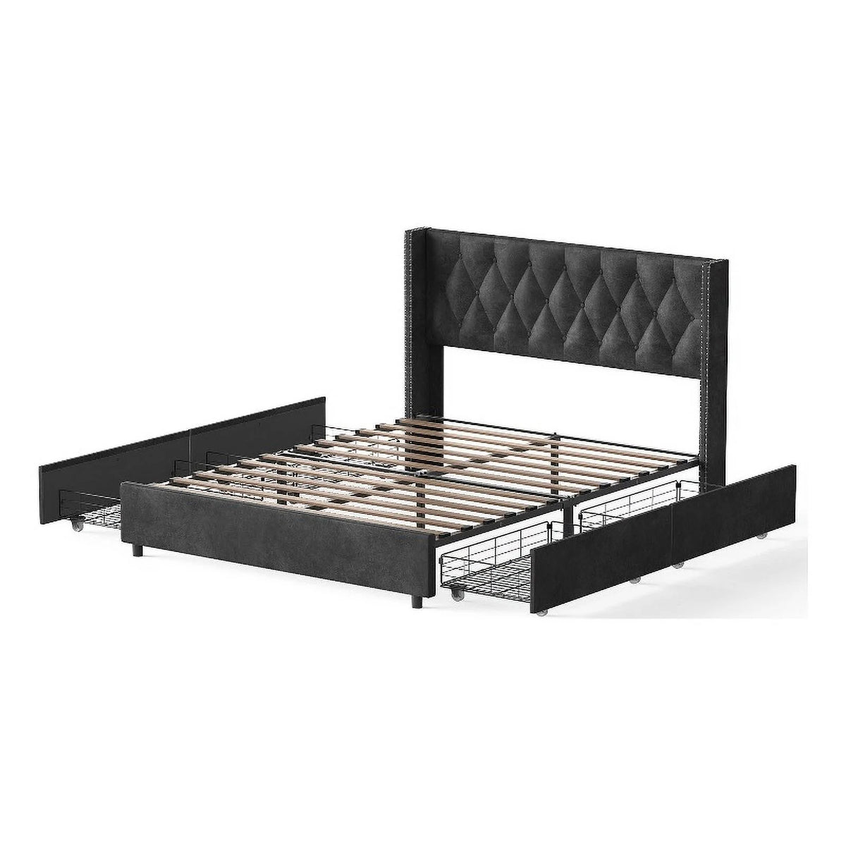 Velvet 4-Drawer Full Size Platform Bed in Black Y32782