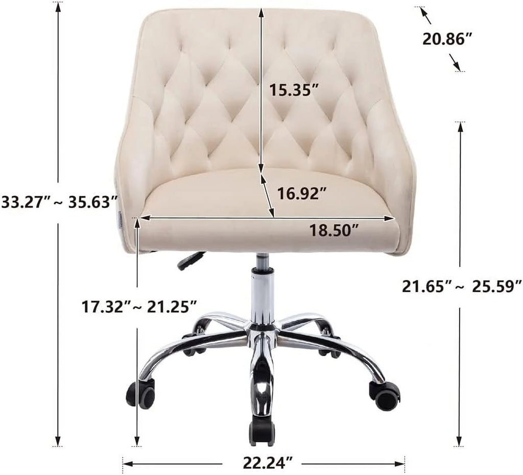 Velvet Upholstered Tufted Swivel Office Chair with Wheels T86266