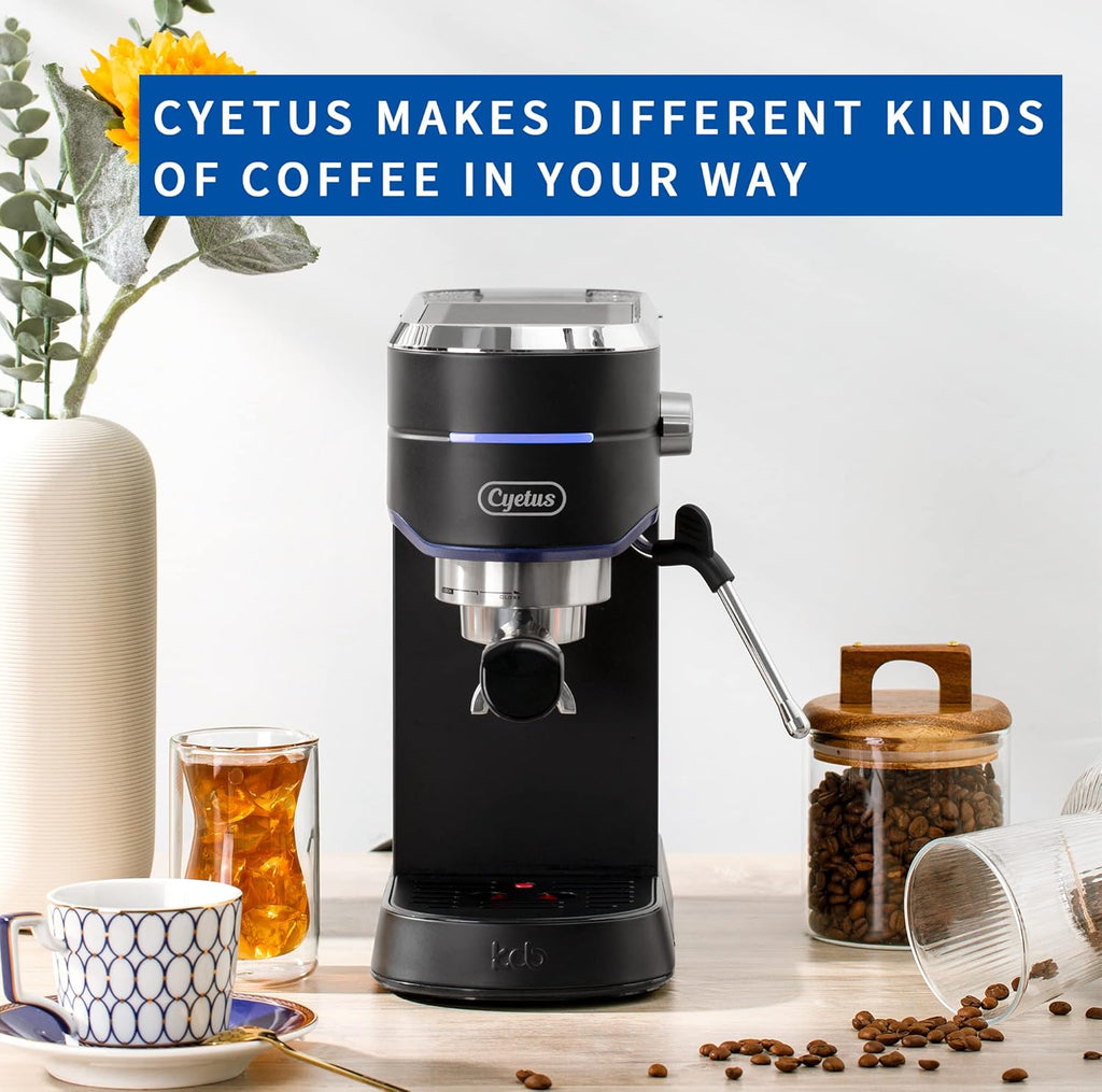 Black Espresso Machine with Milk Steam Frother Wand U76622