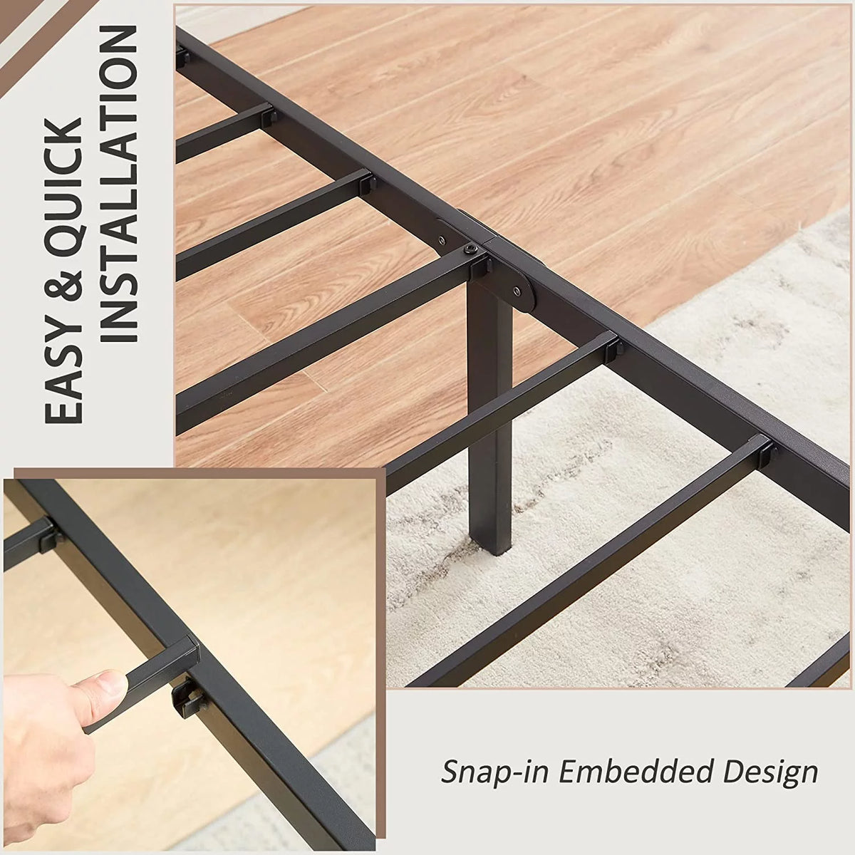 Twin Size Black Metal Platform Bed Frame with Headboard and Footboard N447
