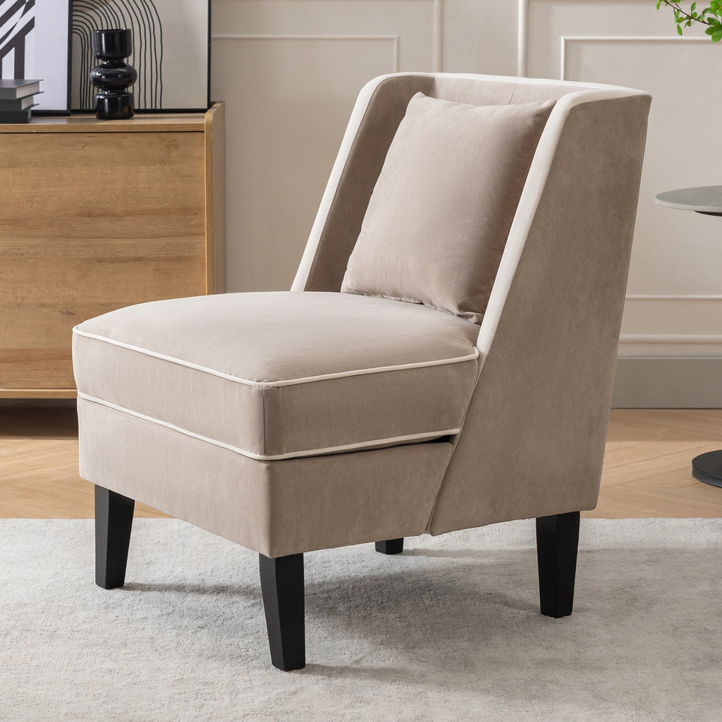 Velvet Upholstered Accent Chair with Cream Piping B9139