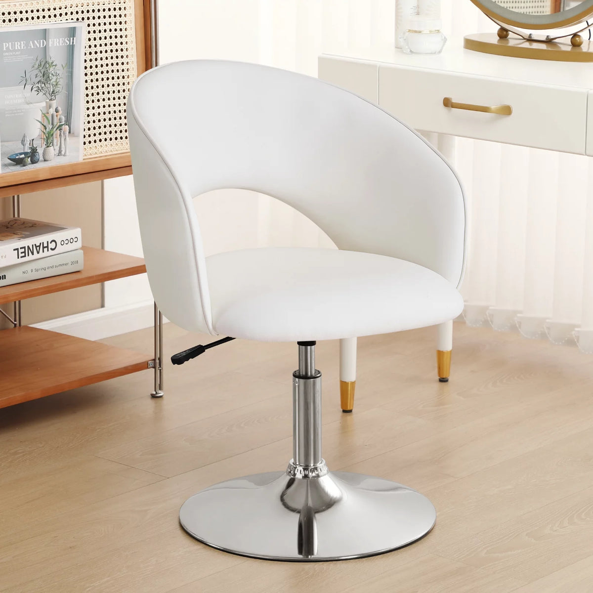 White Faux PU Upholstered Swivel Accent Chair E820