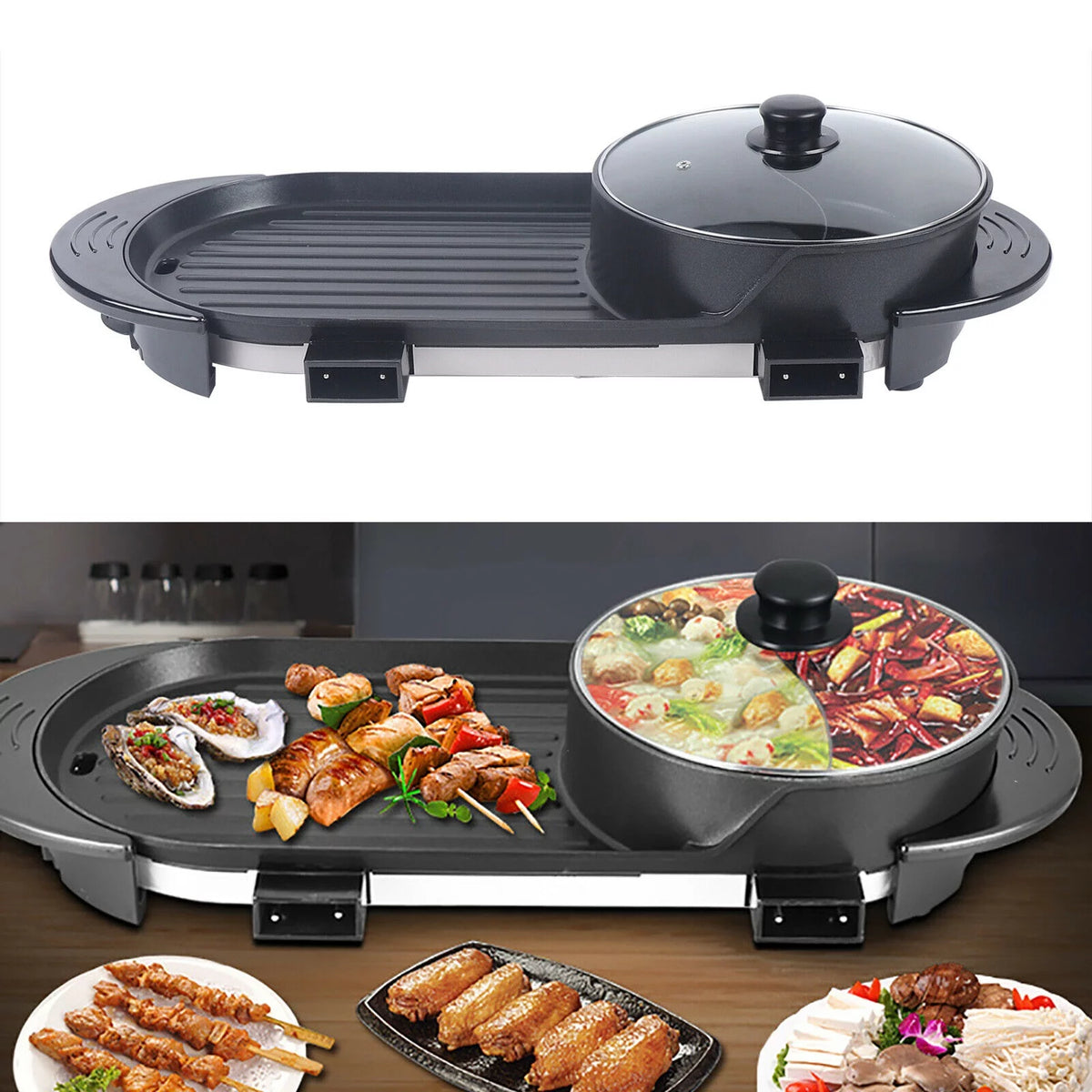 2 in 1 Electric Hot Pot Barbecue Grill Non-Stick Pan Y690