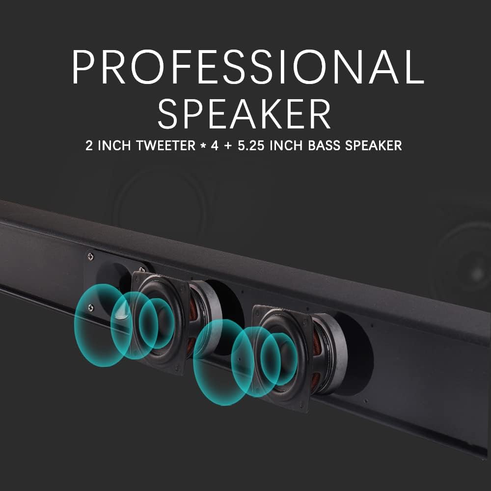 38.5” 2.1 CH Sound Bar with 5.25 inch Subwoofer, Bluetooth 5.0, HDMI(ARC), Optical, COAXIAL, AUX, RCA, USB, Black Y4905