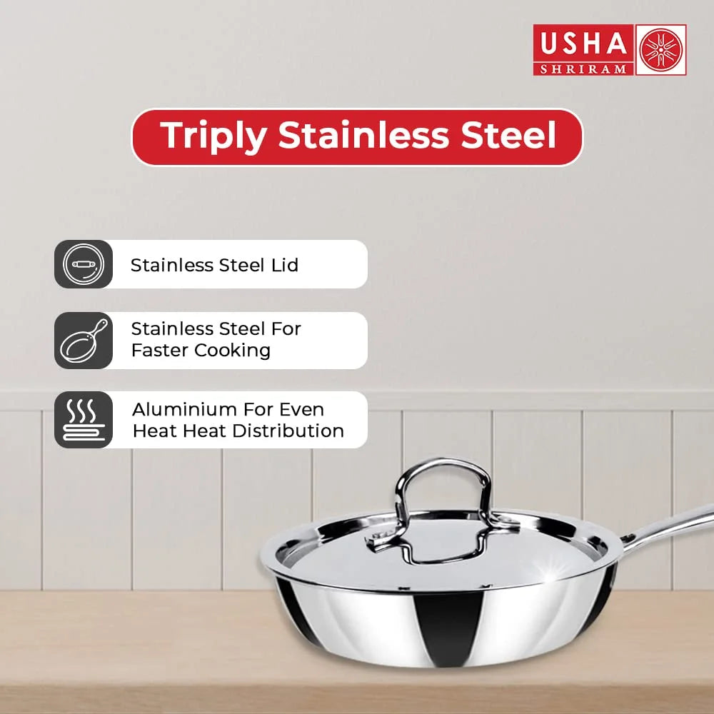 Triply Stainless Steel Frying Pan with Lid W9489