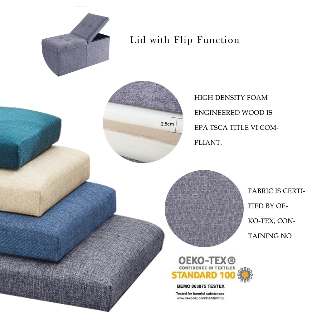 Linen Fabric Storage Ottoman Bench H9802