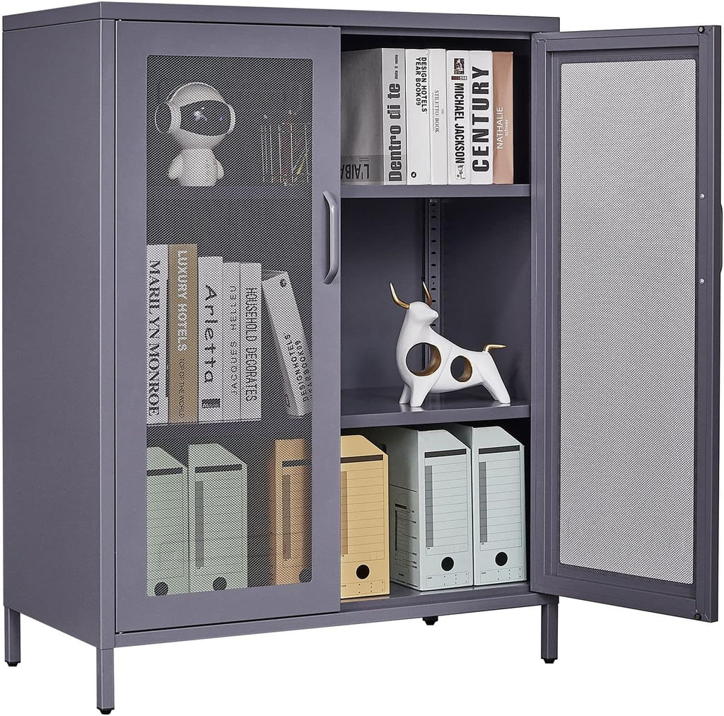 Black Metal Storage Cabinet with 2 Adjustable Shelves and Lock N765316
