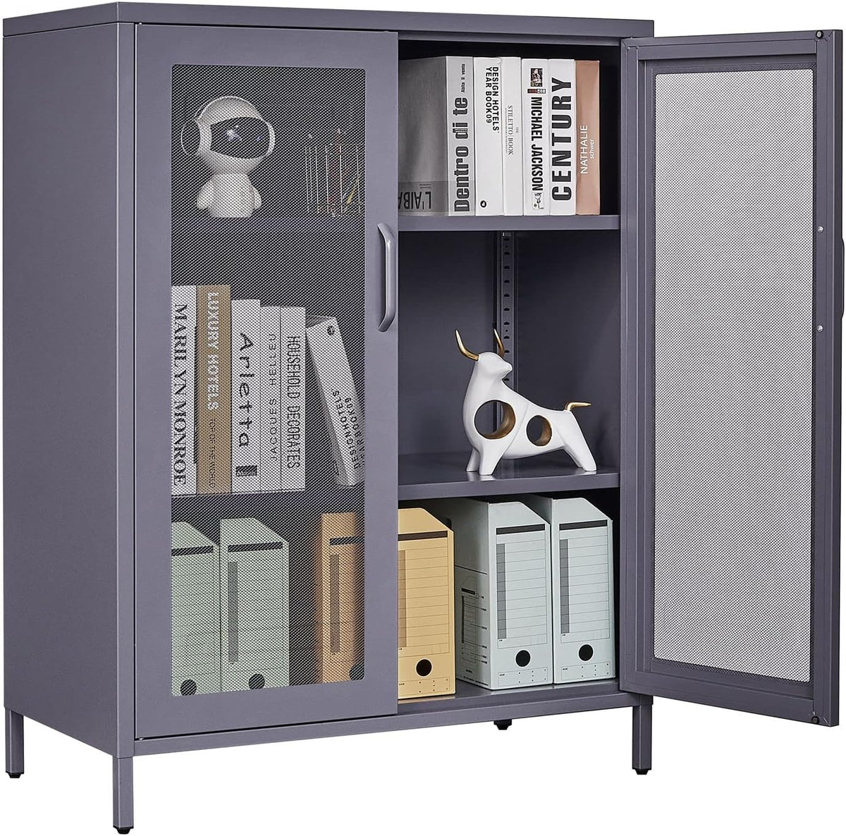 Black Metal Storage Cabinet with 2 Adjustable Shelves and Lock N765316