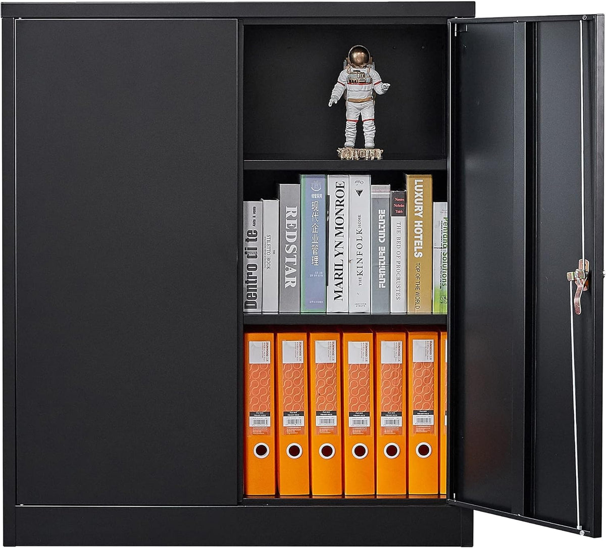 Black Metal Storage Cabinet with 2 Adjustable Shelves and Lock N765316